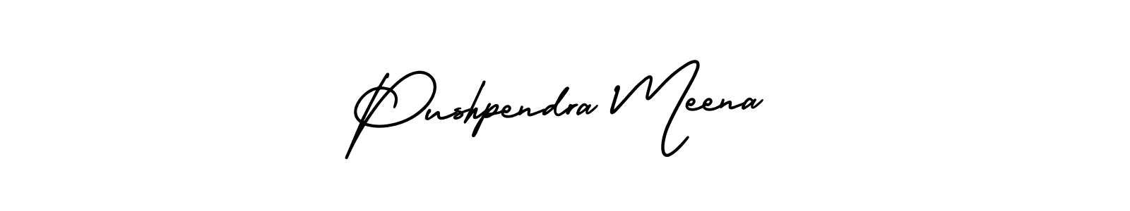 You should practise on your own different ways (AmerikaSignatureDemo-Regular) to write your name (Pushpendra Meena) in signature. don't let someone else do it for you. Pushpendra Meena signature style 3 images and pictures png