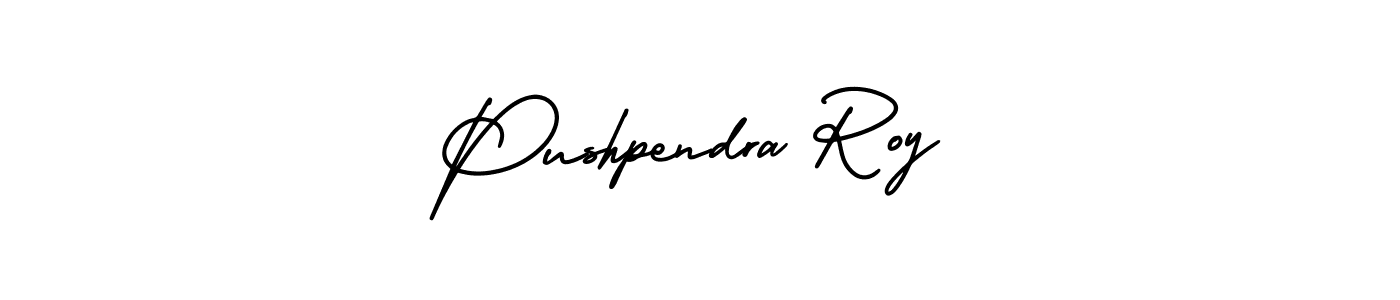 You should practise on your own different ways (AmerikaSignatureDemo-Regular) to write your name (Pushpendra Roy) in signature. don't let someone else do it for you. Pushpendra Roy signature style 3 images and pictures png
