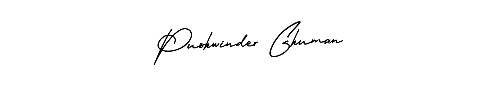 The best way (AmerikaSignatureDemo-Regular) to make a short signature is to pick only two or three words in your name. The name Pushwinder Ghuman include a total of six letters. For converting this name. Pushwinder Ghuman signature style 3 images and pictures png