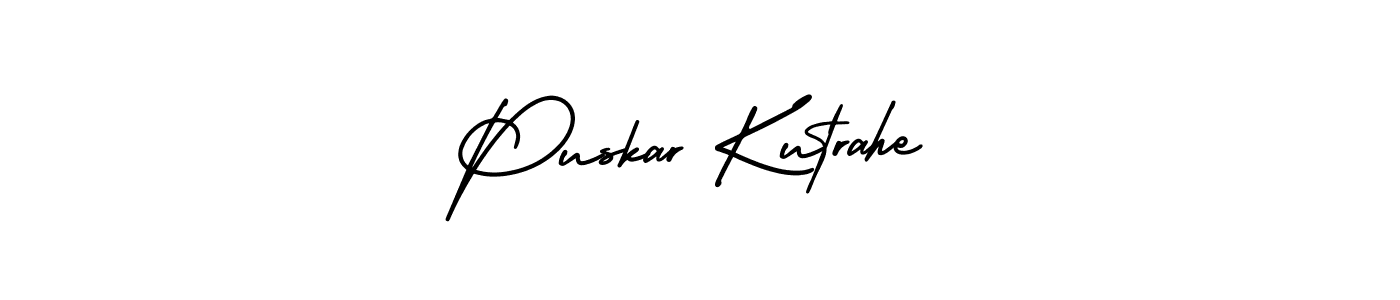 You should practise on your own different ways (AmerikaSignatureDemo-Regular) to write your name (Puskar Kutrahe) in signature. don't let someone else do it for you. Puskar Kutrahe signature style 3 images and pictures png