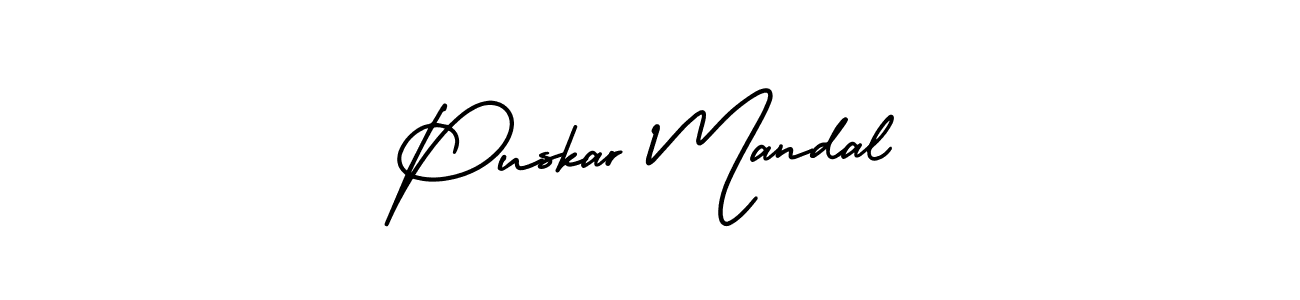 You should practise on your own different ways (AmerikaSignatureDemo-Regular) to write your name (Puskar Mandal) in signature. don't let someone else do it for you. Puskar Mandal signature style 3 images and pictures png