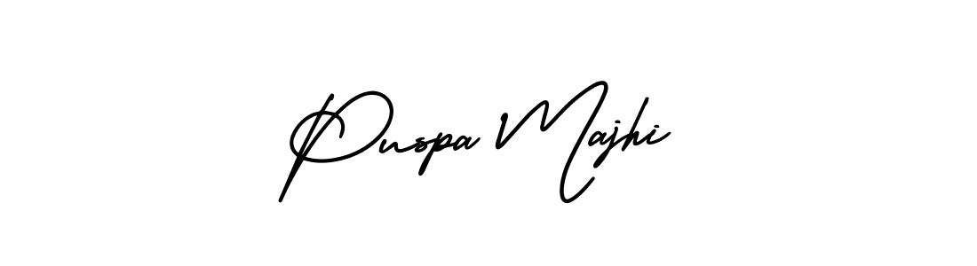 You should practise on your own different ways (AmerikaSignatureDemo-Regular) to write your name (Puspa Majhi) in signature. don't let someone else do it for you. Puspa Majhi signature style 3 images and pictures png