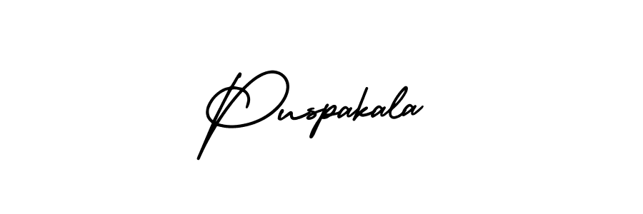 How to make Puspakala name signature. Use AmerikaSignatureDemo-Regular style for creating short signs online. This is the latest handwritten sign. Puspakala signature style 3 images and pictures png