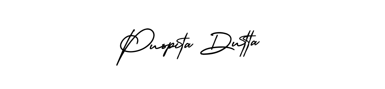 You should practise on your own different ways (AmerikaSignatureDemo-Regular) to write your name (Puspita Dutta) in signature. don't let someone else do it for you. Puspita Dutta signature style 3 images and pictures png