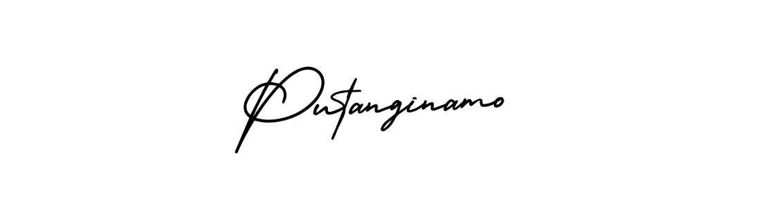 The best way (AmerikaSignatureDemo-Regular) to make a short signature is to pick only two or three words in your name. The name Putanginamo include a total of six letters. For converting this name. Putanginamo signature style 3 images and pictures png