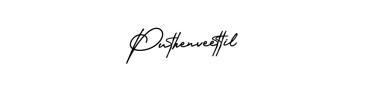 You should practise on your own different ways (AmerikaSignatureDemo-Regular) to write your name (Puthenveettil) in signature. don't let someone else do it for you. Puthenveettil signature style 3 images and pictures png