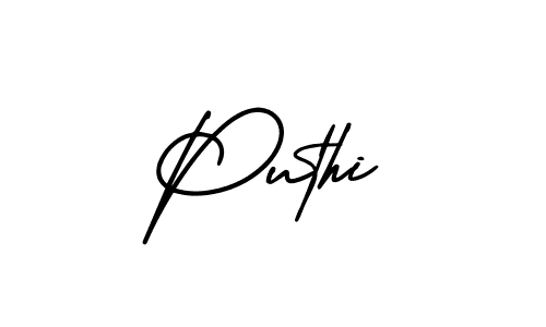 How to make Puthi name signature. Use AmerikaSignatureDemo-Regular style for creating short signs online. This is the latest handwritten sign. Puthi signature style 3 images and pictures png
