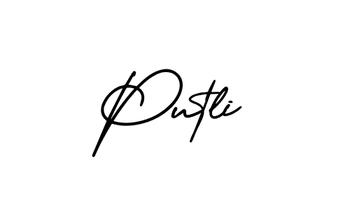 You should practise on your own different ways (AmerikaSignatureDemo-Regular) to write your name (Putli) in signature. don't let someone else do it for you. Putli signature style 3 images and pictures png