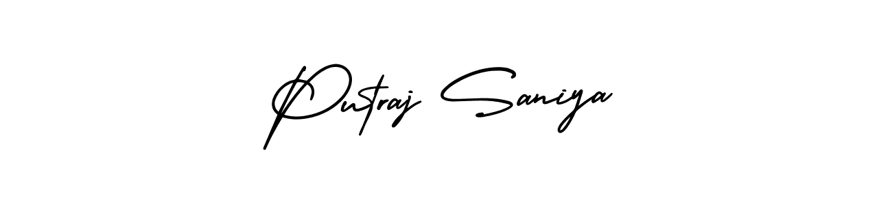 Putraj Saniya stylish signature style. Best Handwritten Sign (AmerikaSignatureDemo-Regular) for my name. Handwritten Signature Collection Ideas for my name Putraj Saniya. Putraj Saniya signature style 3 images and pictures png