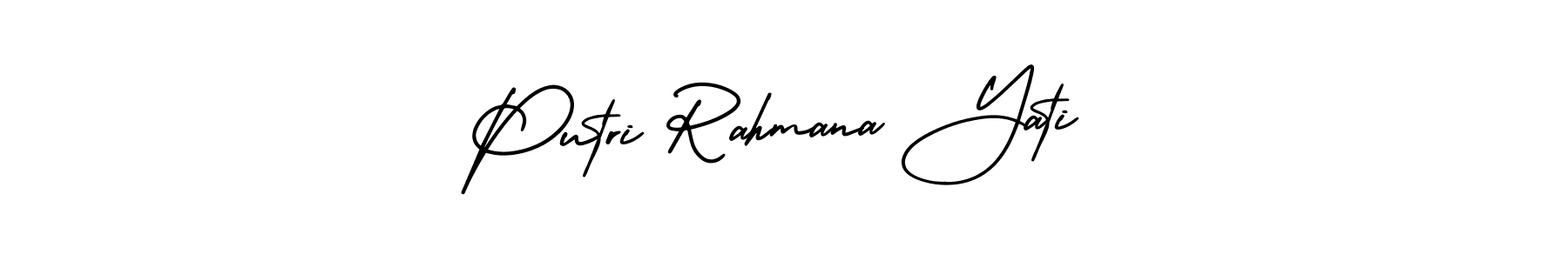 This is the best signature style for the Putri Rahmana Yati name. Also you like these signature font (AmerikaSignatureDemo-Regular). Mix name signature. Putri Rahmana Yati signature style 3 images and pictures png