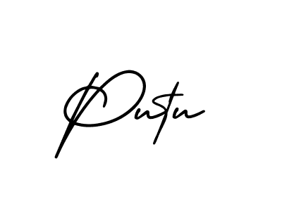 How to make Putu name signature. Use AmerikaSignatureDemo-Regular style for creating short signs online. This is the latest handwritten sign. Putu signature style 3 images and pictures png