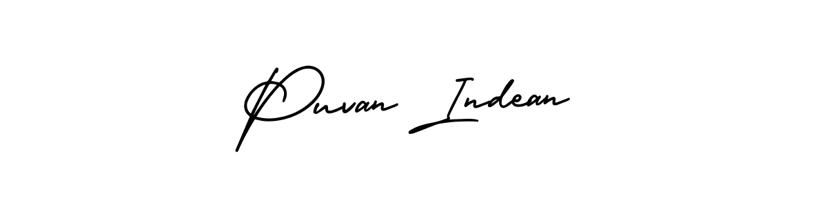 You should practise on your own different ways (AmerikaSignatureDemo-Regular) to write your name (Puvan Indean) in signature. don't let someone else do it for you. Puvan Indean signature style 3 images and pictures png