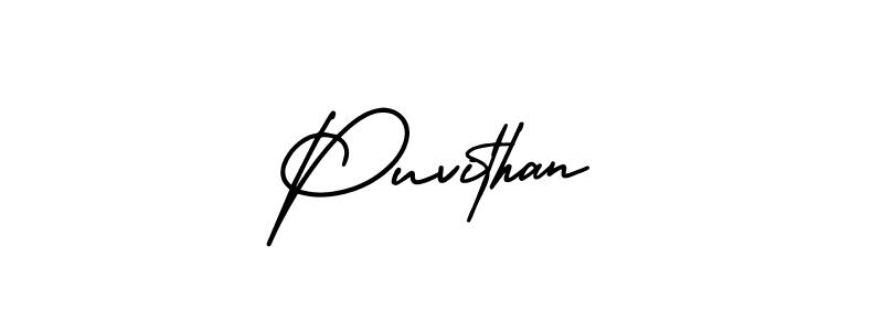 The best way (AmerikaSignatureDemo-Regular) to make a short signature is to pick only two or three words in your name. The name Puvithan include a total of six letters. For converting this name. Puvithan signature style 3 images and pictures png