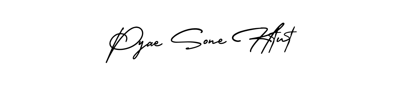 The best way (AmerikaSignatureDemo-Regular) to make a short signature is to pick only two or three words in your name. The name Pyae Sone Htut include a total of six letters. For converting this name. Pyae Sone Htut signature style 3 images and pictures png