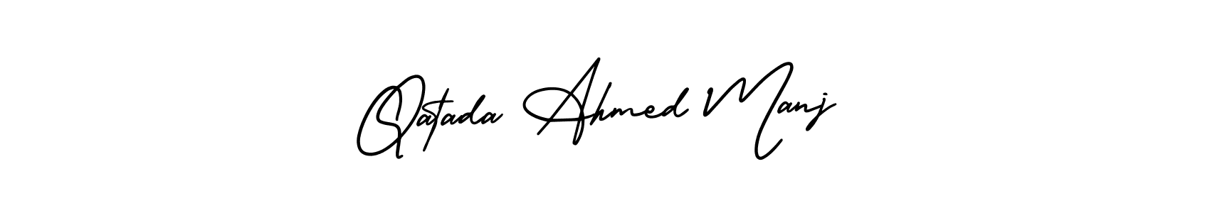 AmerikaSignatureDemo-Regular is a professional signature style that is perfect for those who want to add a touch of class to their signature. It is also a great choice for those who want to make their signature more unique. Get Qatada Ahmed Manj name to fancy signature for free. Qatada Ahmed Manj signature style 3 images and pictures png