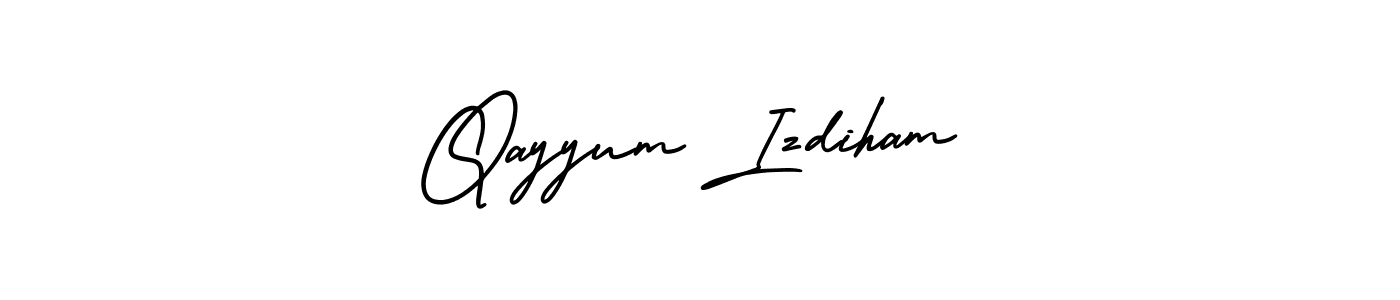 This is the best signature style for the Qayyum Izdiham name. Also you like these signature font (AmerikaSignatureDemo-Regular). Mix name signature. Qayyum Izdiham signature style 3 images and pictures png