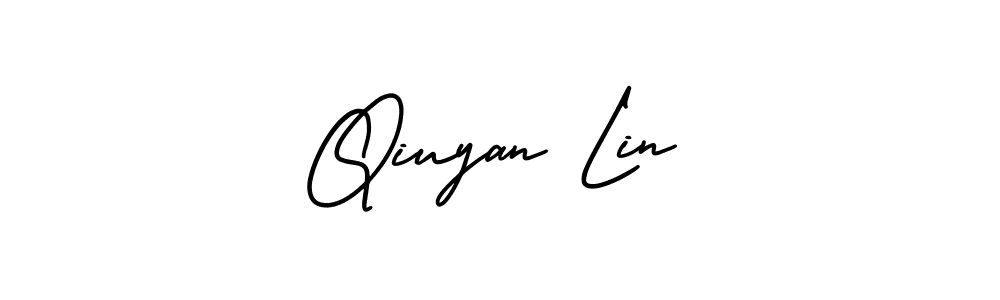 This is the best signature style for the Qiuyan Lin name. Also you like these signature font (AmerikaSignatureDemo-Regular). Mix name signature. Qiuyan Lin signature style 3 images and pictures png