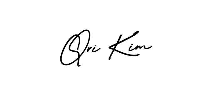 You should practise on your own different ways (AmerikaSignatureDemo-Regular) to write your name (Qri Kim) in signature. don't let someone else do it for you. Qri Kim signature style 3 images and pictures png