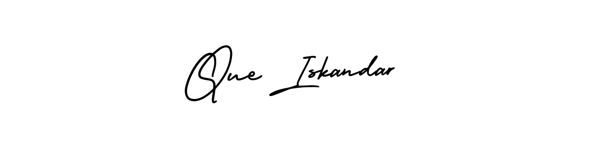 The best way (AmerikaSignatureDemo-Regular) to make a short signature is to pick only two or three words in your name. The name Que Iskandar include a total of six letters. For converting this name. Que Iskandar signature style 3 images and pictures png