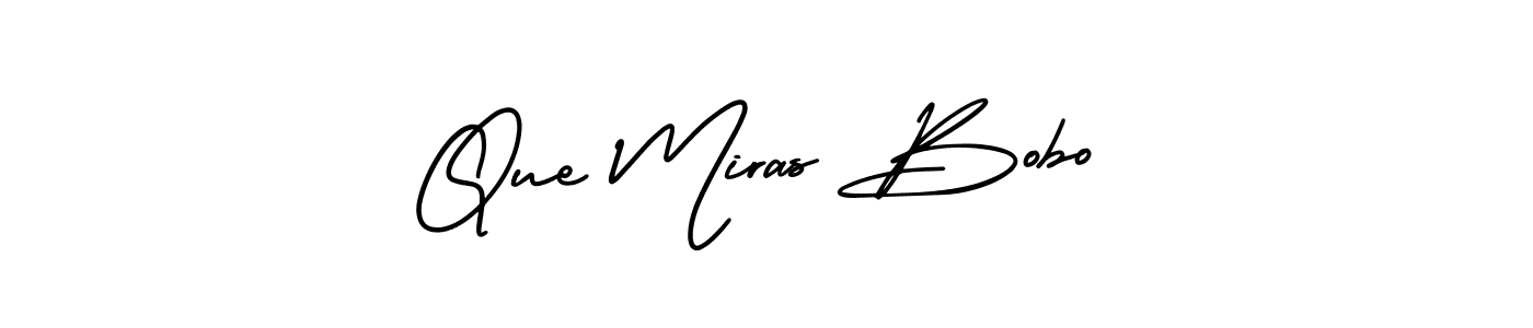 The best way (AmerikaSignatureDemo-Regular) to make a short signature is to pick only two or three words in your name. The name Que Miras Bobo include a total of six letters. For converting this name. Que Miras Bobo signature style 3 images and pictures png