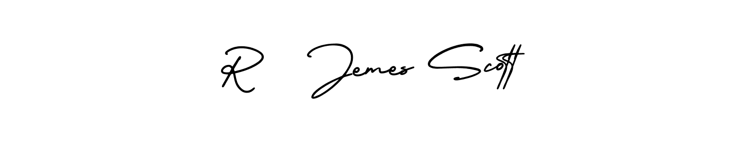 You should practise on your own different ways (AmerikaSignatureDemo-Regular) to write your name (R   Jemes Scott) in signature. don't let someone else do it for you. R   Jemes Scott signature style 3 images and pictures png