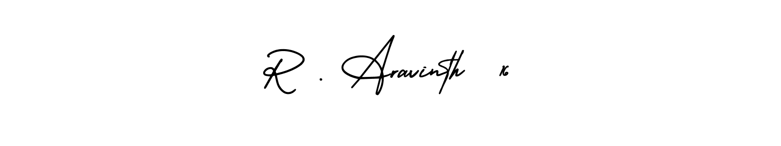 This is the best signature style for the R . Aravinth  16 name. Also you like these signature font (AmerikaSignatureDemo-Regular). Mix name signature. R . Aravinth  16 signature style 3 images and pictures png