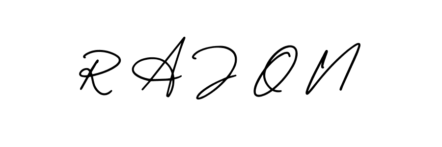 Design your own signature with our free online signature maker. With this signature software, you can create a handwritten (AmerikaSignatureDemo-Regular) signature for name R A J O N. R A J O N signature style 3 images and pictures png