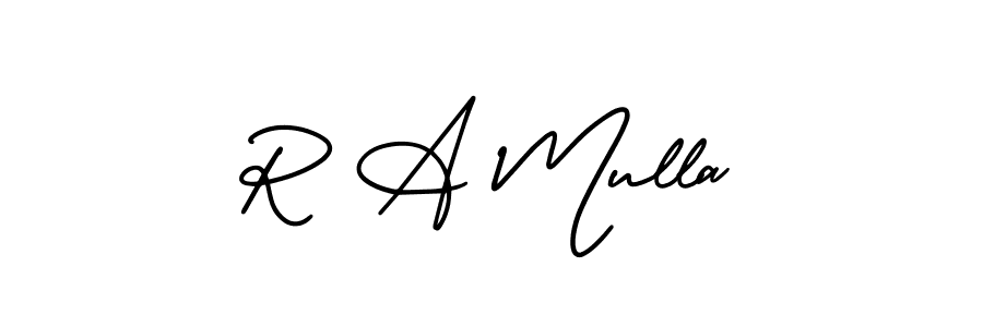 AmerikaSignatureDemo-Regular is a professional signature style that is perfect for those who want to add a touch of class to their signature. It is also a great choice for those who want to make their signature more unique. Get R A Mulla name to fancy signature for free. R A Mulla signature style 3 images and pictures png