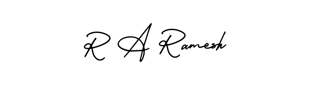 How to make R A Ramesh name signature. Use AmerikaSignatureDemo-Regular style for creating short signs online. This is the latest handwritten sign. R A Ramesh signature style 3 images and pictures png
