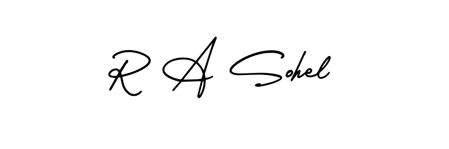 How to make R A Sohel name signature. Use AmerikaSignatureDemo-Regular style for creating short signs online. This is the latest handwritten sign. R A Sohel signature style 3 images and pictures png
