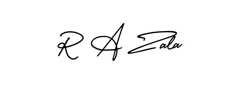 This is the best signature style for the R A Zala name. Also you like these signature font (AmerikaSignatureDemo-Regular). Mix name signature. R A Zala signature style 3 images and pictures png