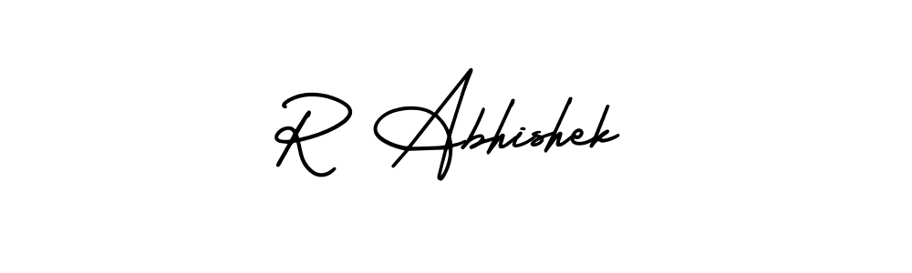 if you are searching for the best signature style for your name R Abhishek. so please give up your signature search. here we have designed multiple signature styles  using AmerikaSignatureDemo-Regular. R Abhishek signature style 3 images and pictures png