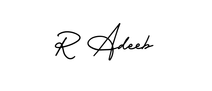 if you are searching for the best signature style for your name R Adeeb. so please give up your signature search. here we have designed multiple signature styles  using AmerikaSignatureDemo-Regular. R Adeeb signature style 3 images and pictures png