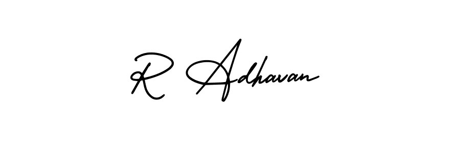 This is the best signature style for the R Adhavan name. Also you like these signature font (AmerikaSignatureDemo-Regular). Mix name signature. R Adhavan signature style 3 images and pictures png