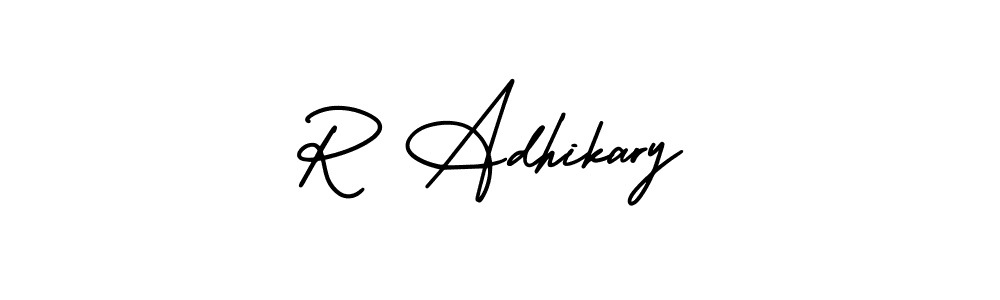 This is the best signature style for the R Adhikary name. Also you like these signature font (AmerikaSignatureDemo-Regular). Mix name signature. R Adhikary signature style 3 images and pictures png