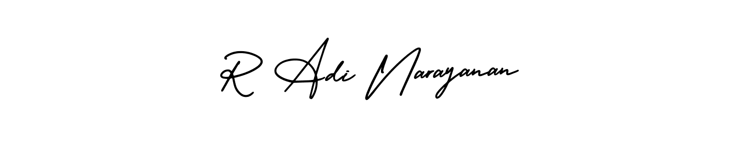 The best way (AmerikaSignatureDemo-Regular) to make a short signature is to pick only two or three words in your name. The name R Adi Narayanan include a total of six letters. For converting this name. R Adi Narayanan signature style 3 images and pictures png