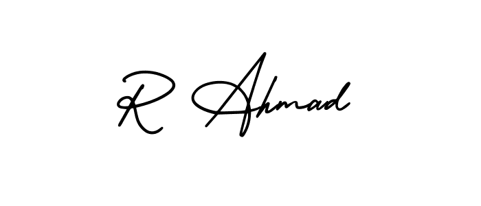 How to make R Ahmad name signature. Use AmerikaSignatureDemo-Regular style for creating short signs online. This is the latest handwritten sign. R Ahmad signature style 3 images and pictures png