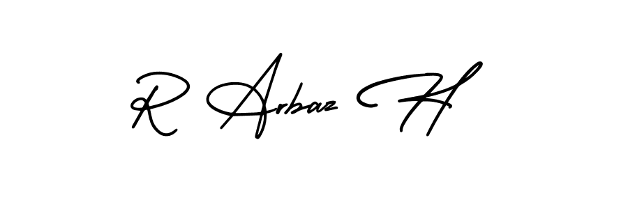 How to make R Arbaz H name signature. Use AmerikaSignatureDemo-Regular style for creating short signs online. This is the latest handwritten sign. R Arbaz H signature style 3 images and pictures png