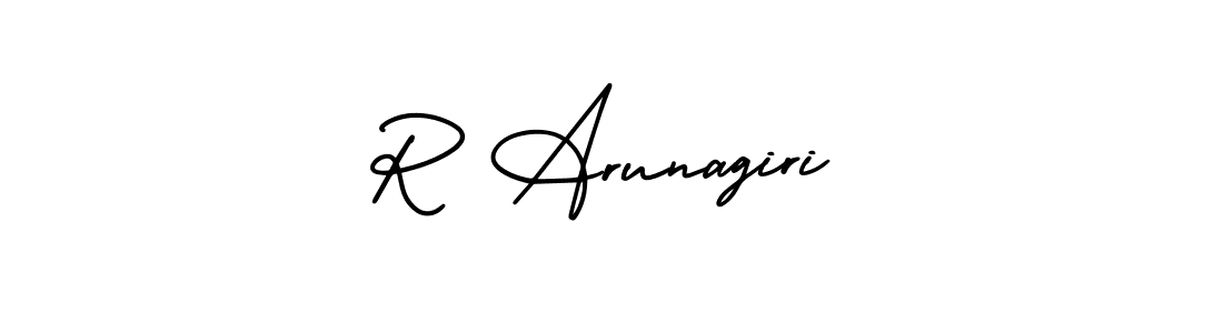 The best way (AmerikaSignatureDemo-Regular) to make a short signature is to pick only two or three words in your name. The name R Arunagiri include a total of six letters. For converting this name. R Arunagiri signature style 3 images and pictures png