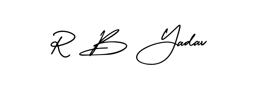 You should practise on your own different ways (AmerikaSignatureDemo-Regular) to write your name (R B Yadav) in signature. don't let someone else do it for you. R B Yadav signature style 3 images and pictures png