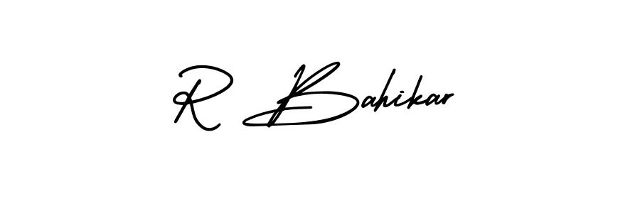 Similarly AmerikaSignatureDemo-Regular is the best handwritten signature design. Signature creator online .You can use it as an online autograph creator for name R Bahikar. R Bahikar signature style 3 images and pictures png