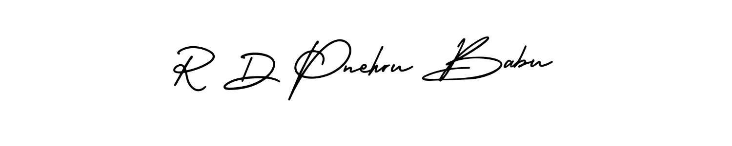 The best way (AmerikaSignatureDemo-Regular) to make a short signature is to pick only two or three words in your name. The name R D Pnehru Babu include a total of six letters. For converting this name. R D Pnehru Babu signature style 3 images and pictures png