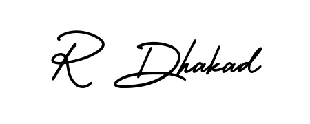 Use a signature maker to create a handwritten signature online. With this signature software, you can design (AmerikaSignatureDemo-Regular) your own signature for name R Dhakad. R Dhakad signature style 3 images and pictures png