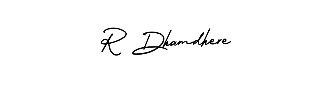 How to make R Dhamdhere name signature. Use AmerikaSignatureDemo-Regular style for creating short signs online. This is the latest handwritten sign. R Dhamdhere signature style 3 images and pictures png