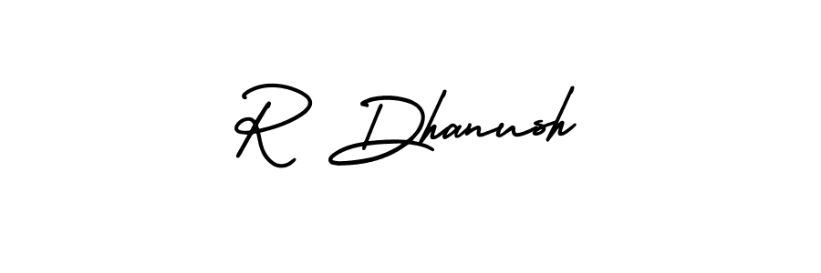 How to make R Dhanush name signature. Use AmerikaSignatureDemo-Regular style for creating short signs online. This is the latest handwritten sign. R Dhanush signature style 3 images and pictures png