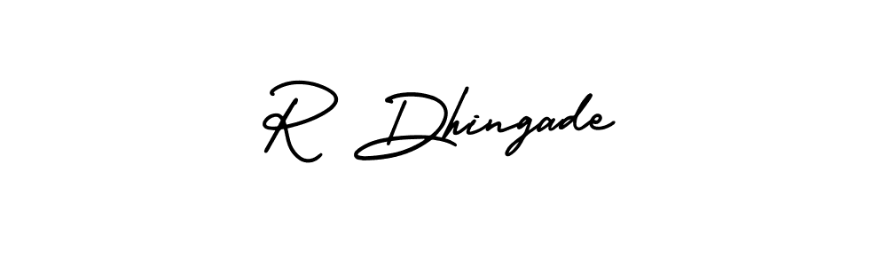 Similarly AmerikaSignatureDemo-Regular is the best handwritten signature design. Signature creator online .You can use it as an online autograph creator for name R Dhingade. R Dhingade signature style 3 images and pictures png