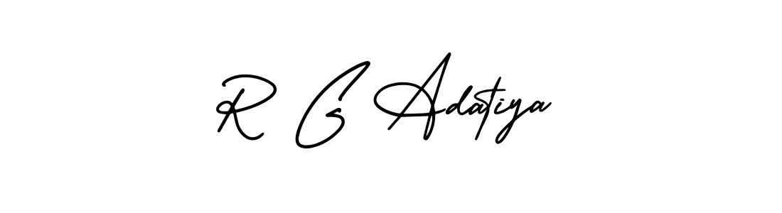 You should practise on your own different ways (AmerikaSignatureDemo-Regular) to write your name (R G Adatiya) in signature. don't let someone else do it for you. R G Adatiya signature style 3 images and pictures png