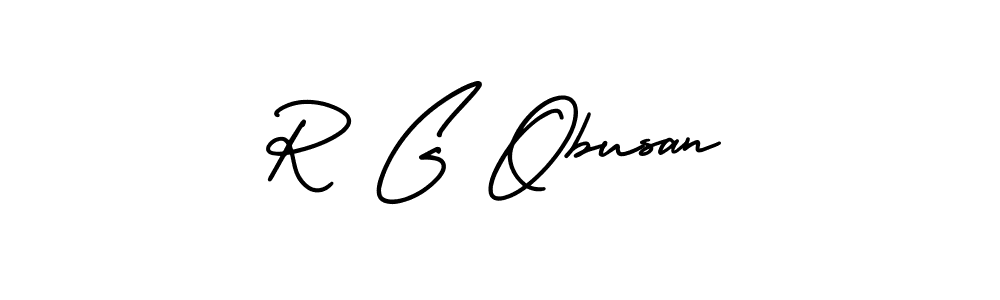 How to make R G Obusan name signature. Use AmerikaSignatureDemo-Regular style for creating short signs online. This is the latest handwritten sign. R G Obusan signature style 3 images and pictures png