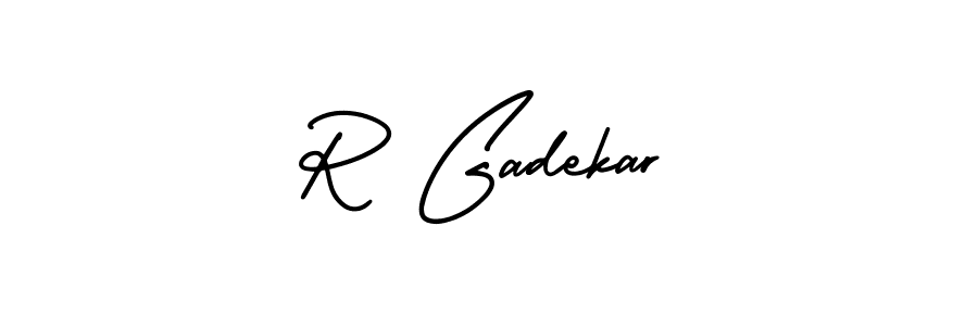 The best way (AmerikaSignatureDemo-Regular) to make a short signature is to pick only two or three words in your name. The name R Gadekar include a total of six letters. For converting this name. R Gadekar signature style 3 images and pictures png