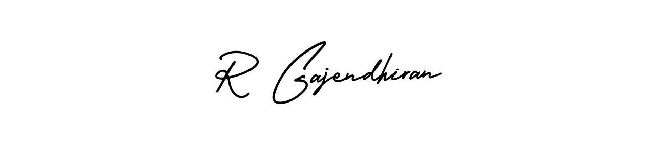 This is the best signature style for the R Gajendhiran name. Also you like these signature font (AmerikaSignatureDemo-Regular). Mix name signature. R Gajendhiran signature style 3 images and pictures png